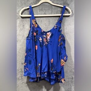Free People On The Top Cami Blue Floral Layered Tiered Tank Size Large